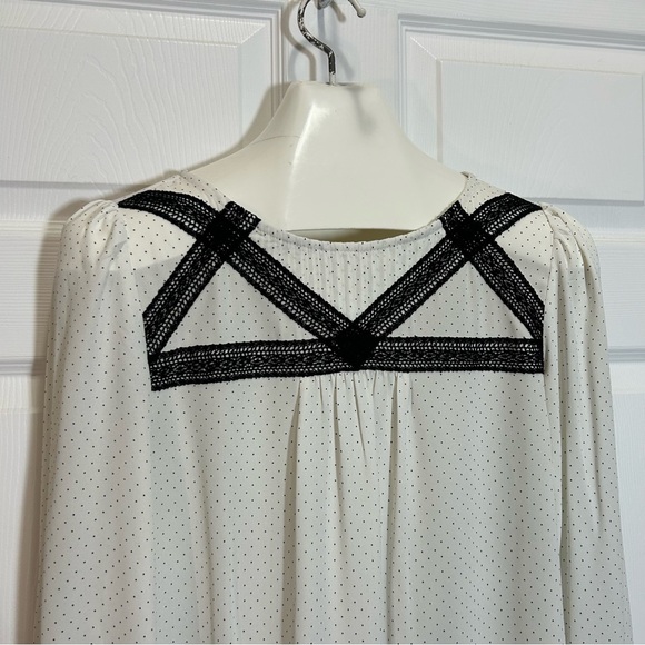 LOFT Cream Blouse with Black Lace Accents - Picture 2 of 7